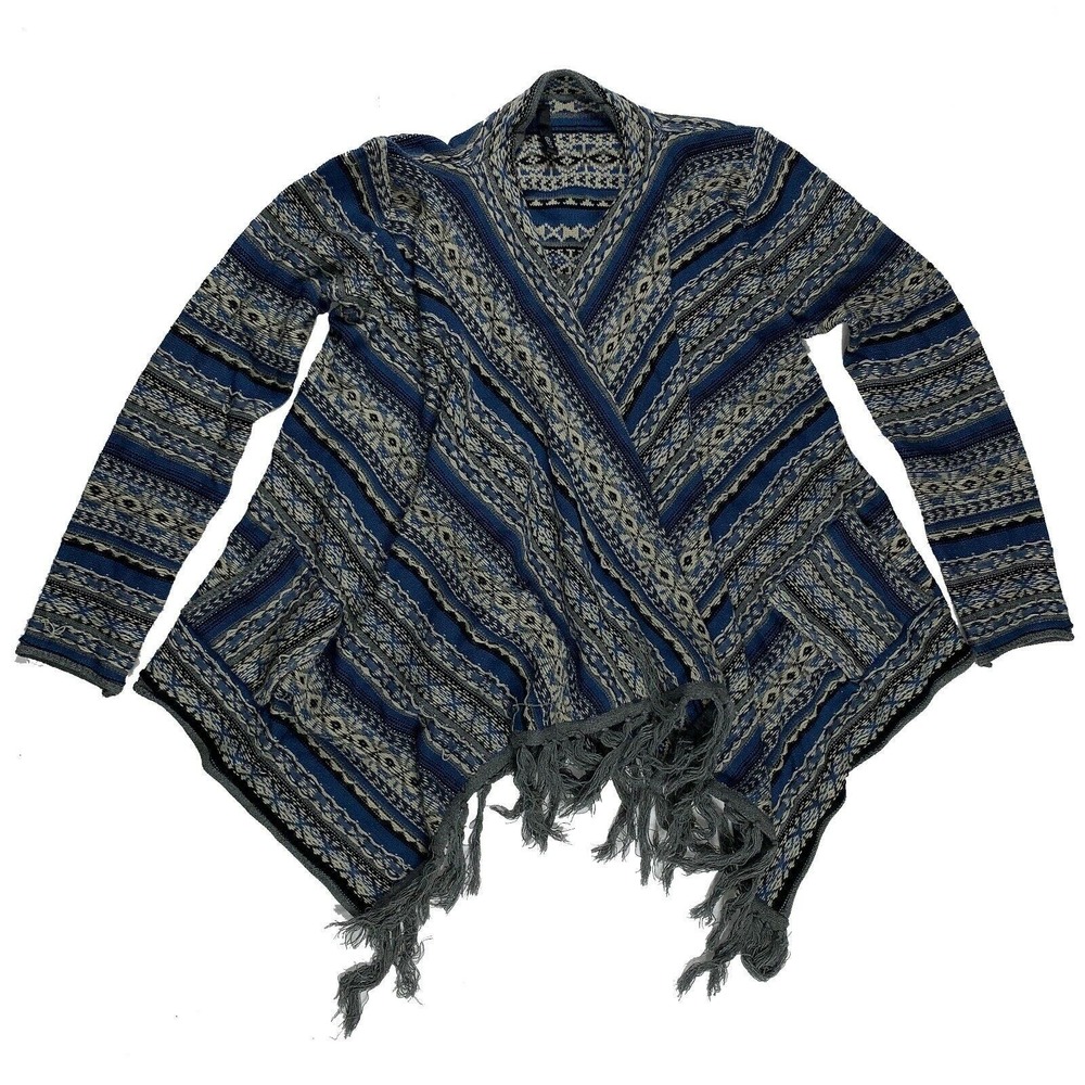 Elan Aztec Cardigan Sweater Southwest Fringe Chunky Knit Boho Small‎